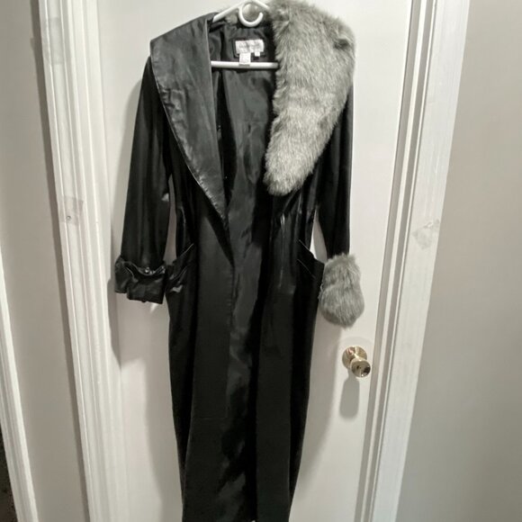 Vintage Newport News Leather Faux Fur Steampunk Goth Punk Belted Y2K Long Coat S - Picture 12 of 13
